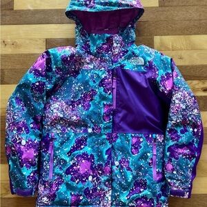 The North Face Girls Purple and Blue Patterned Winter Jacket